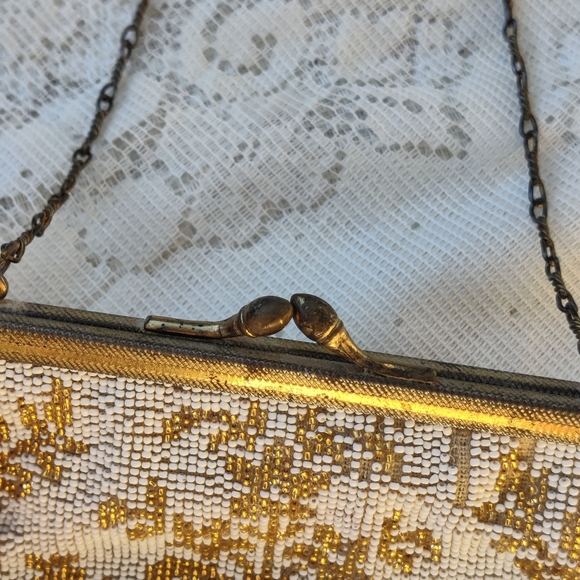 Antique 1920s white and gold art nouveau micro beaded flapper purse - Picture 4 of 13